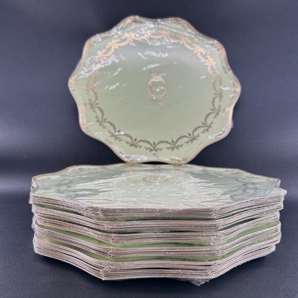 Meri Meri Laduree Paris 8-Green/Gold Paper Plates Per Package, 7-Packages Total - Picture 3 of 5